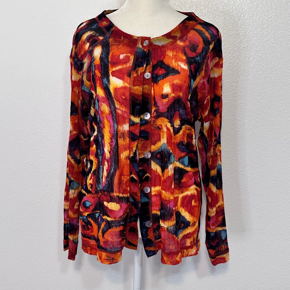 Chico's Abstract Lightweight Mesh Button Up Blouse Women 3/XL Multicolor